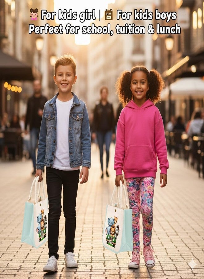 HOBBY INDIA Kids Lunch Bag | Cute & Stylish Mini Tiffin Bag for Boys & Girls | Cute Cotton Cartoon Design I Perfect For Picnic Tuition School, Preschool & Playschool (Jungle Safari) - Image 2